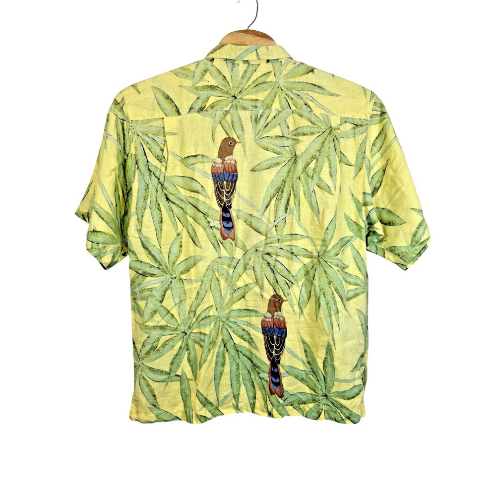 Tommy Bahama XL Button Up S/S Hawaiian Shirt 100% Linen Yellow Birds of Paradise - Picture 5 of 5